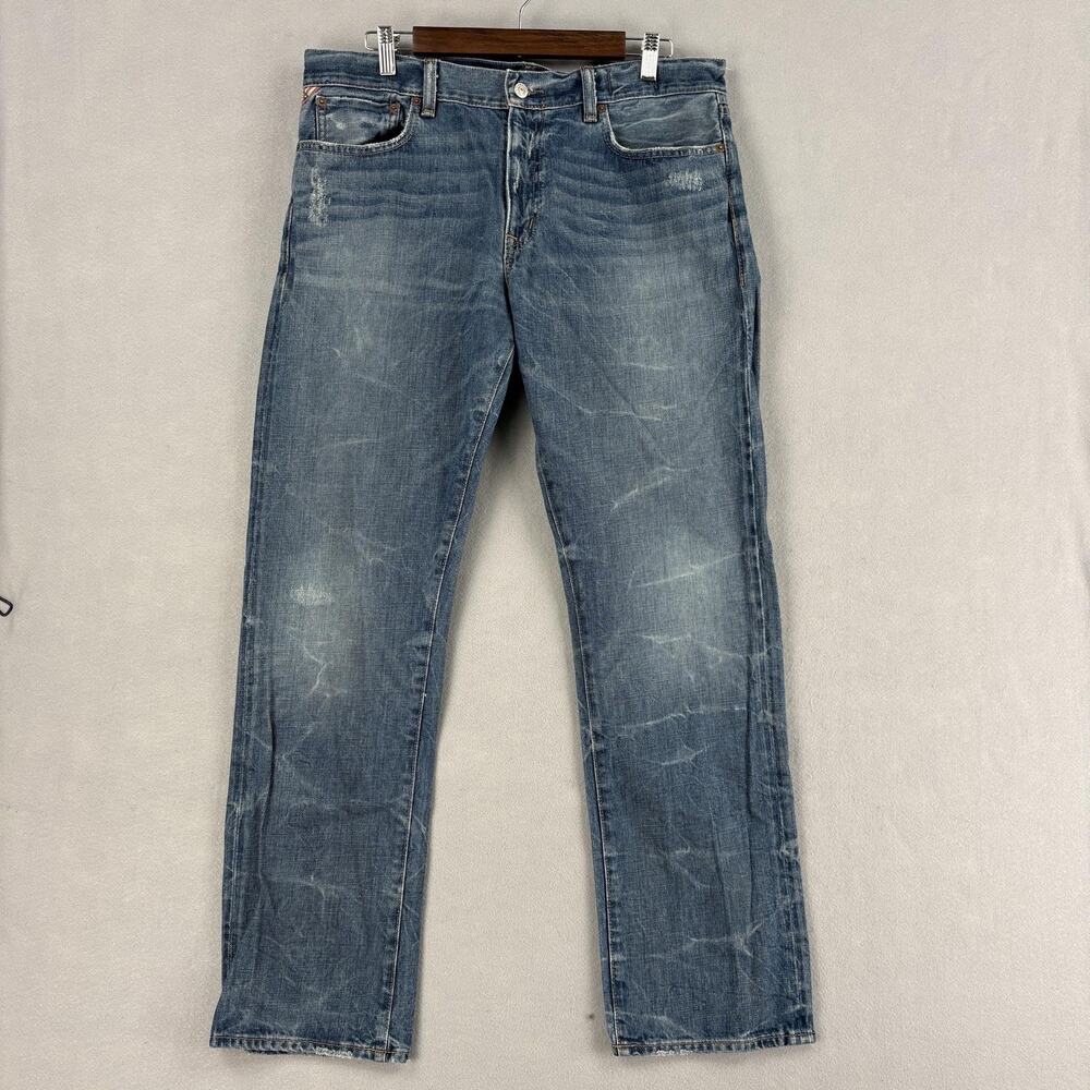 Ralph Lauren Denim & Supply Jeans Mens 34x30 Blue Straight Distressed Flag USA